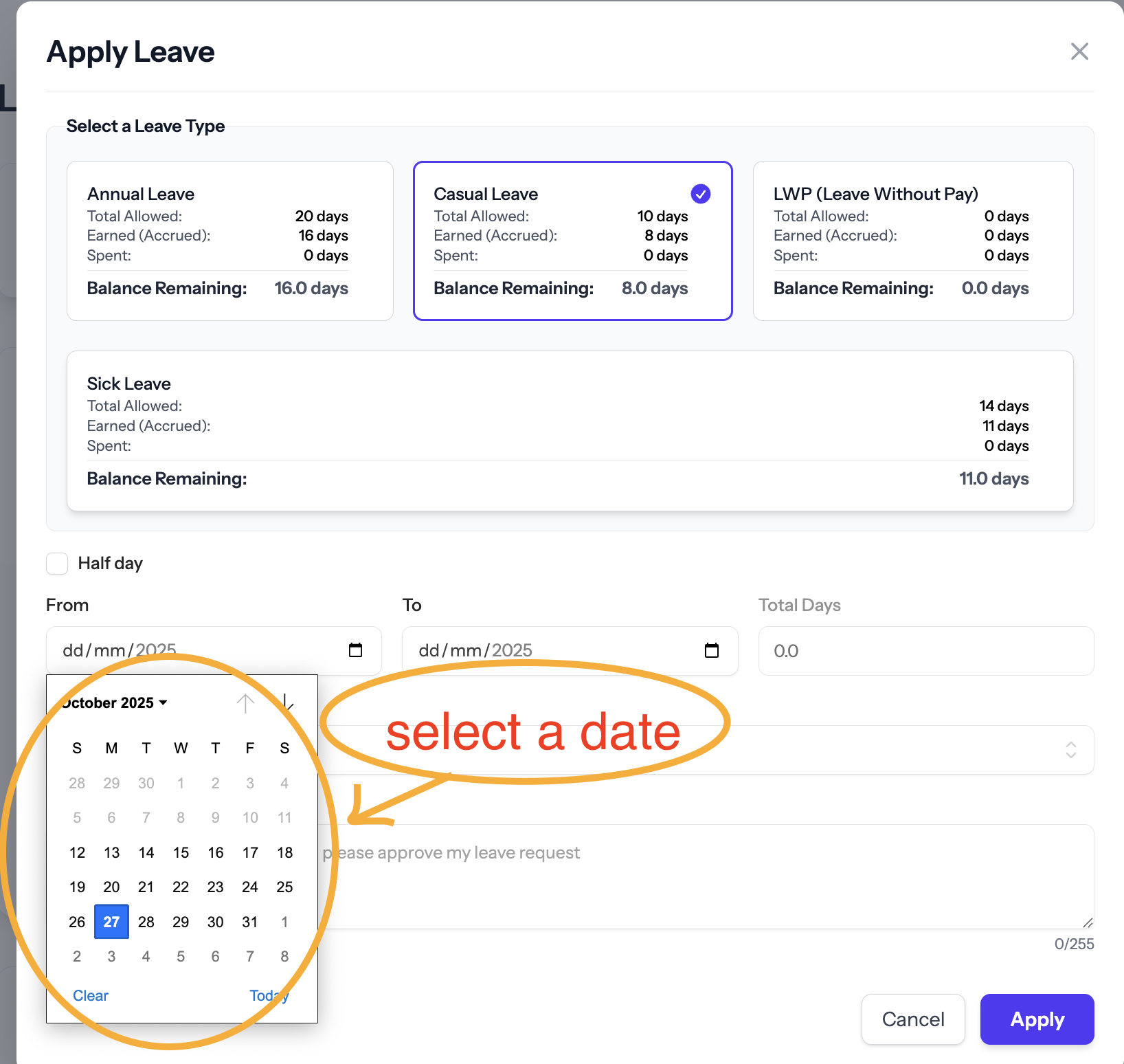 Select Date